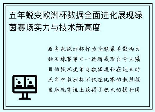 五年蜕变欧洲杯数据全面进化展现绿茵赛场实力与技术新高度